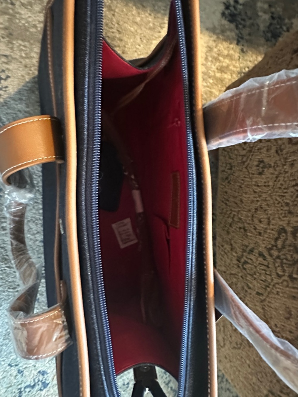 Vintage Etienne Aigner Navy and Brown Leather-Trim travel/ tote. NWTS - Picture 5 of 6